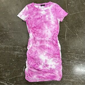 Pink and White Tie-Dye Bodycon T-Shirt Dress